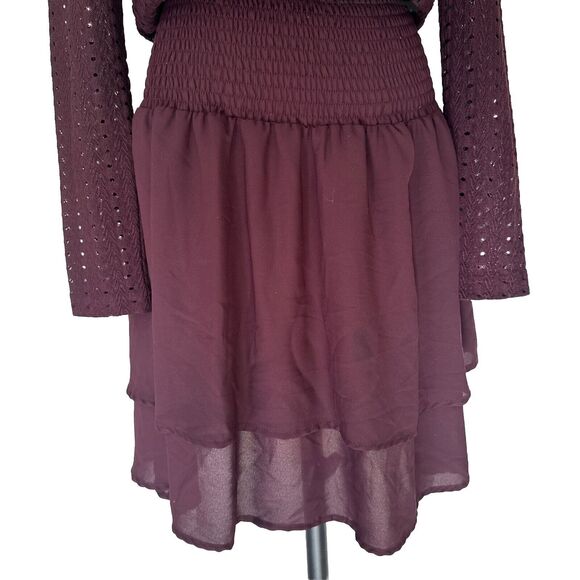 Women’s Formal Red Cocktail Lace Dress Short Mesh Ruffle Elastic Waist Sz M - Picture 5 of 11